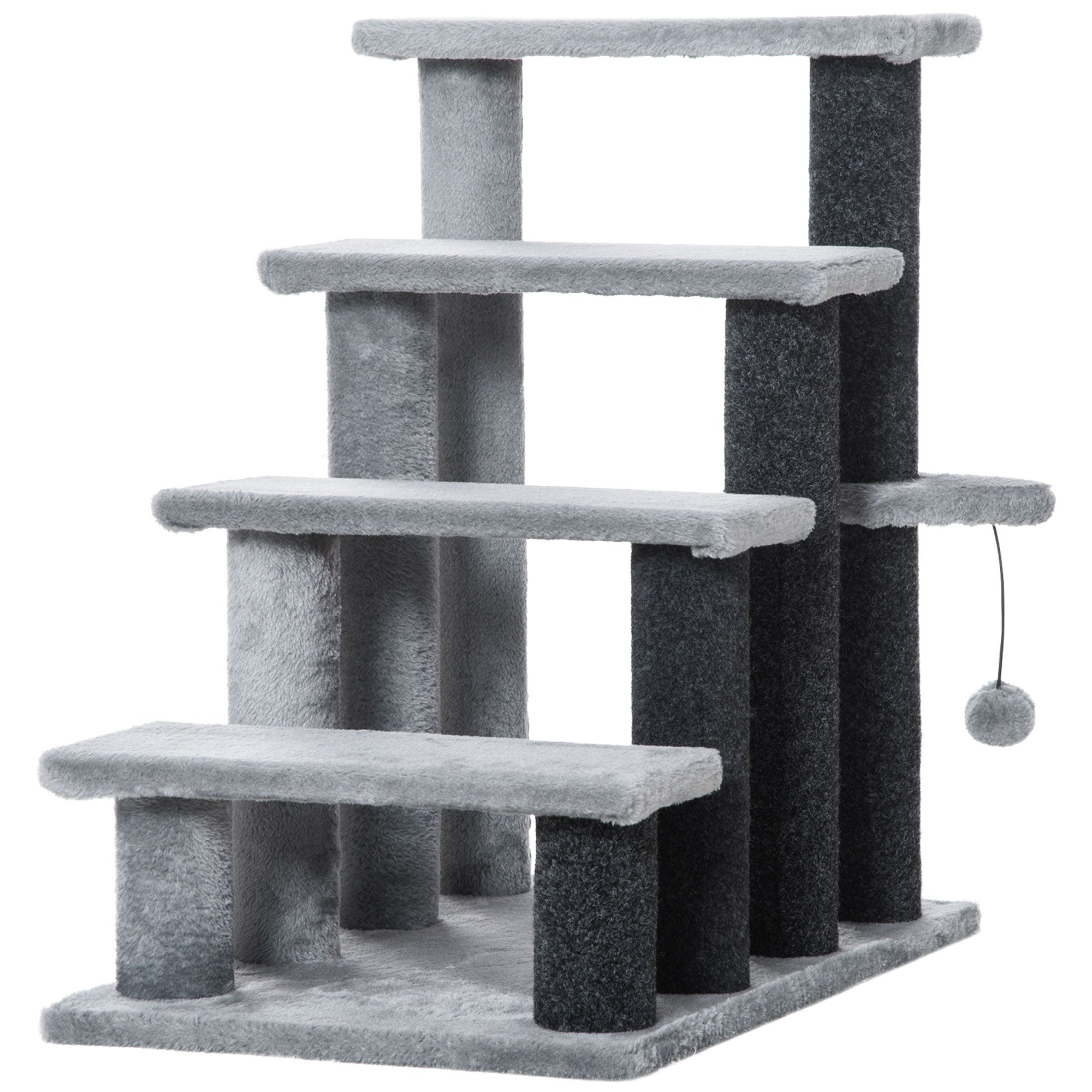 Kattetrappe 4 Trins Kæledyrstrappe Med Kradsetræer Bold Hundetrappe Kæledyrstrappe Til Katte Op Til 5 Kg Plys Jute Grå 60 X 40 X 64 Cm Black Friday Aosom Tilbud