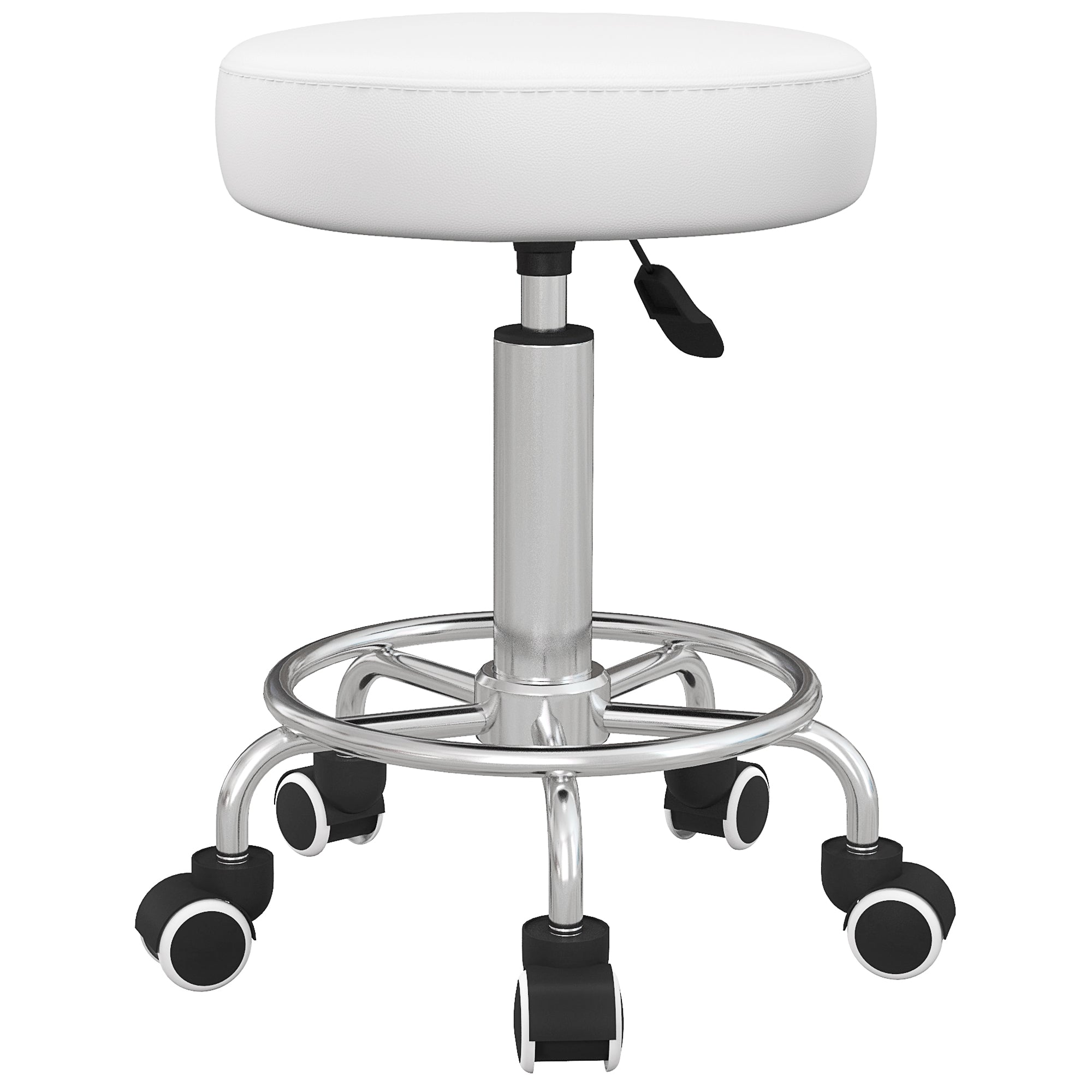 Salonstol, Højdejusterbar, Kunstlæder, Op Til 110 Kg, ø42x50 64h Cm, Hvid Black Friday Arkswift Tilbud