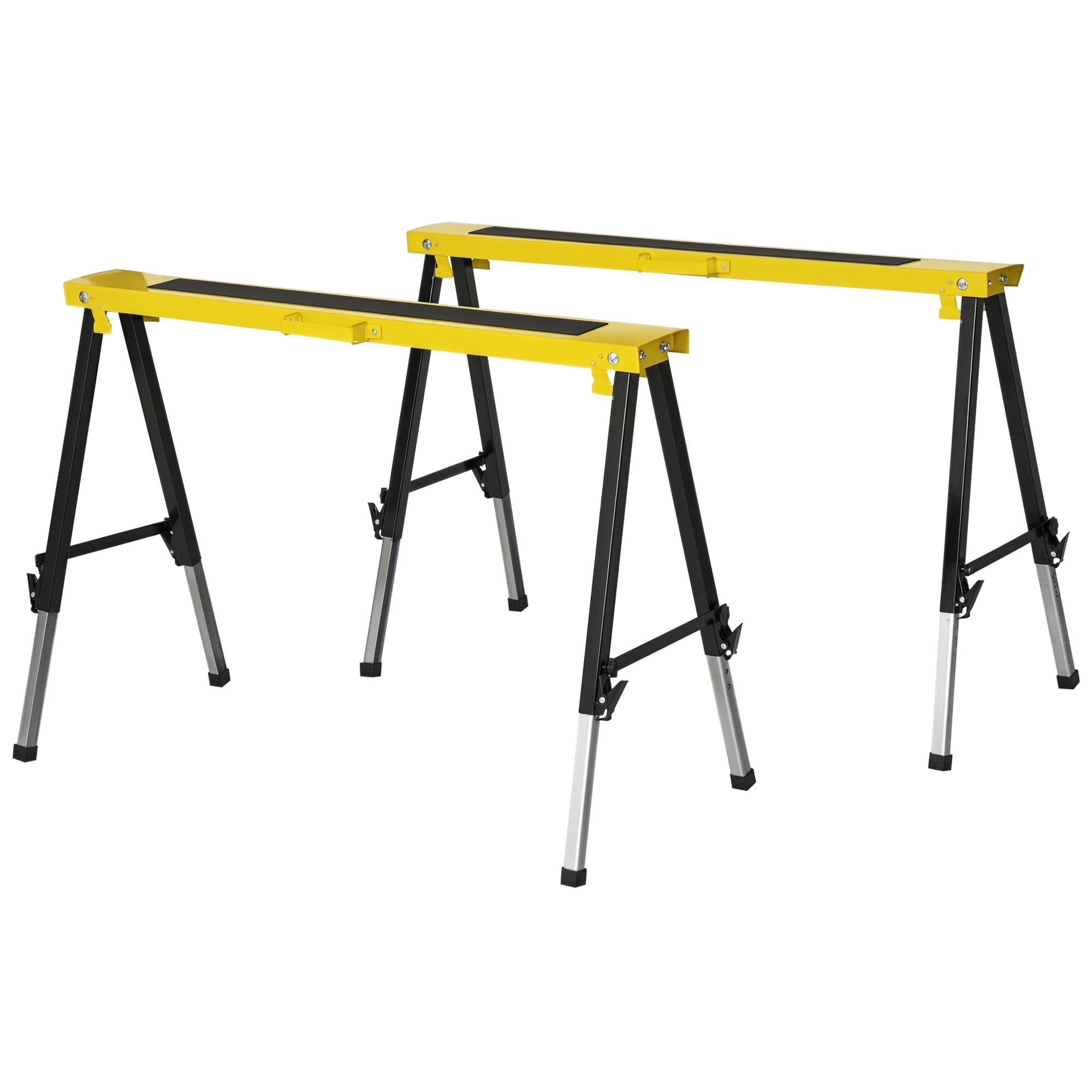 Sæt Med 2 Savbukke, Arbejdsbukke, Foldbare, Skridsikre, Stål, Gul Sort, 100 X 49 X 62 90 Cm, Lasteevne 100 Kg Black Friday Arkswift Tilbud