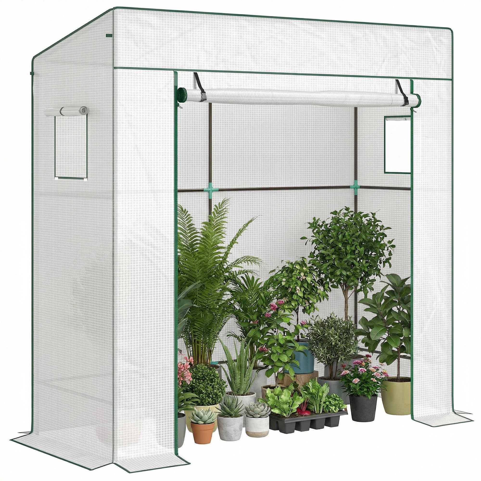 Tomatdrivhus Med Rulleport Og Netvindue, 196 X 77 X 197 Cm, Hvid Black Friday Arkswift Tilbud