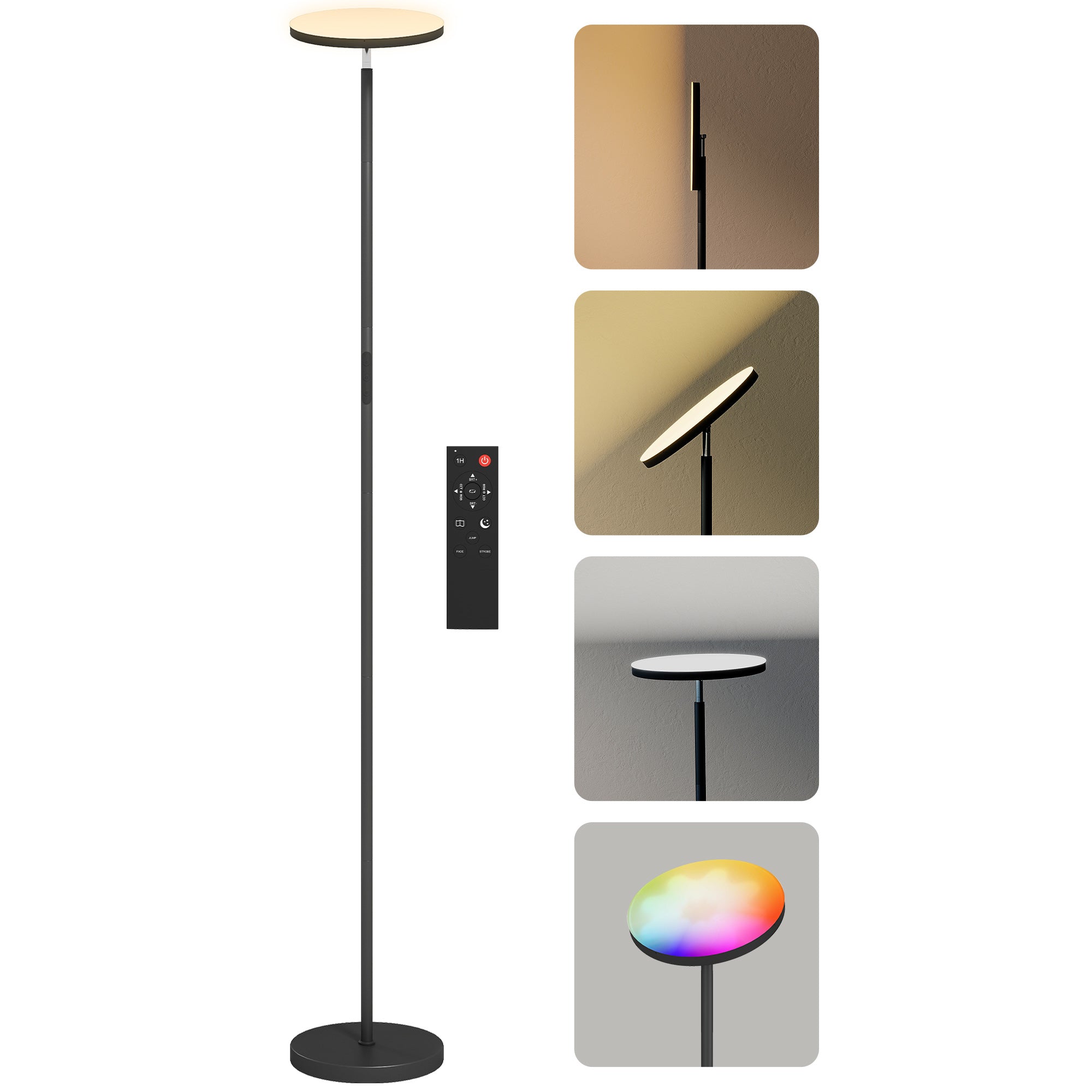 Rgb Uplight Gulvlampe, Dæmpbar Lampe Med Fjernbetjening & Touch Kontrol, 350â° Roterende Hoved, Sort Black Friday Arkswift Tilbud