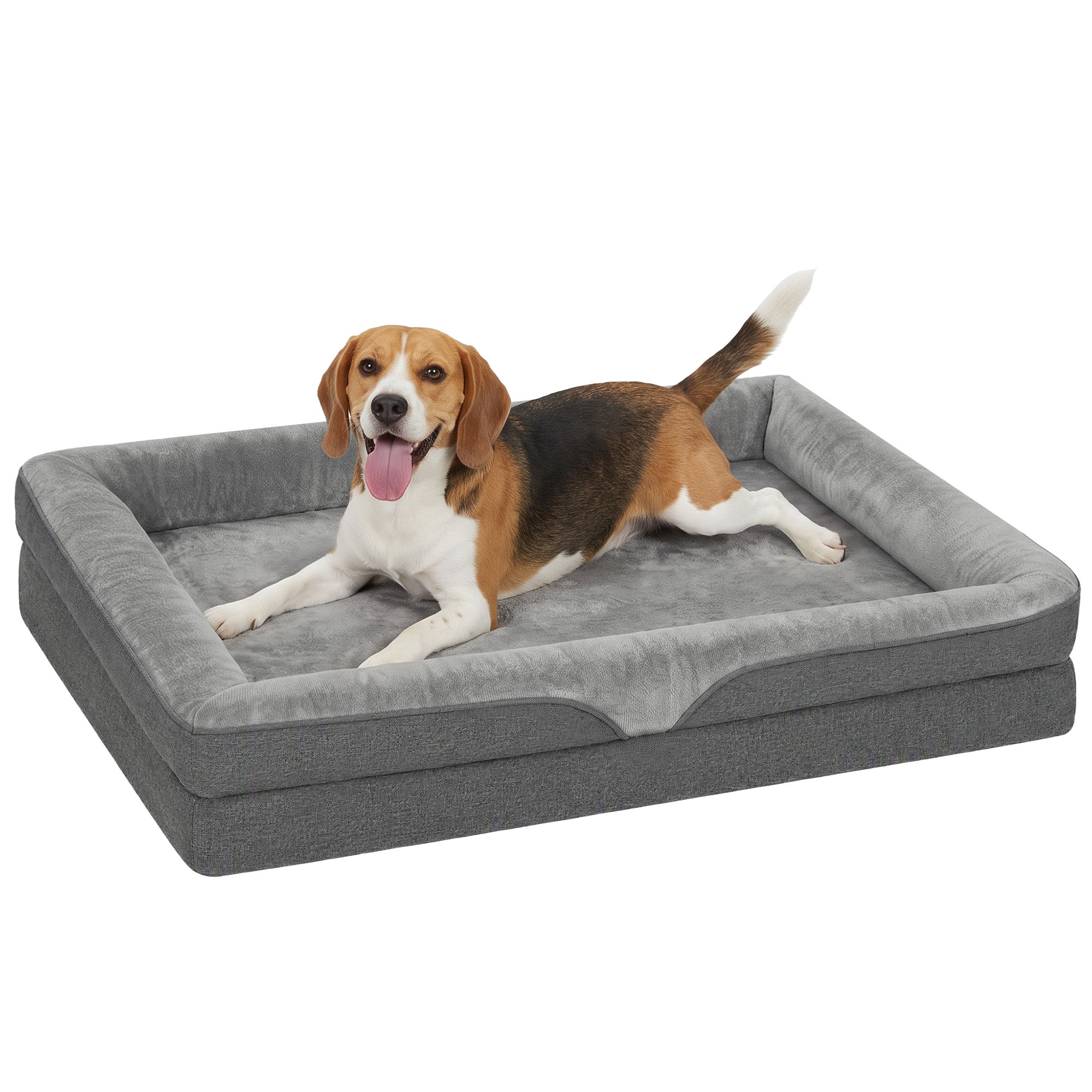 Hundeseng Med Hævede Kanter, Skridsikker Bund, Linnedlook, Vaskbar, Stænksikker Hundehynde, 91x68x16cm Black Friday Arkswift Tilbud