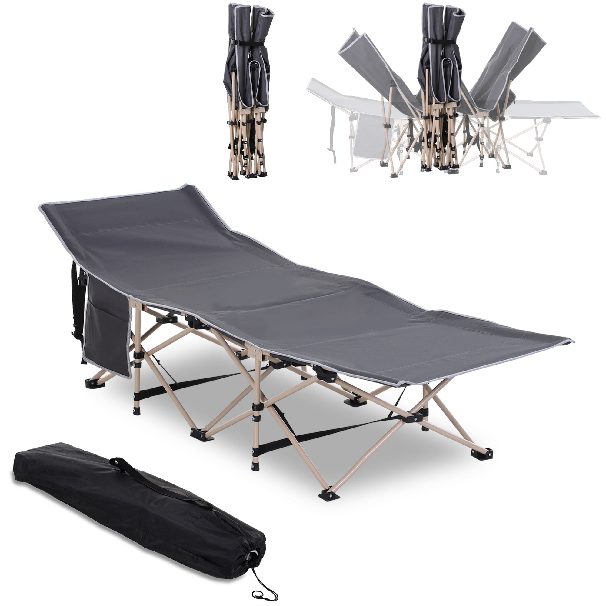 Sammenklappelig Feltseng, Vejrbestandig, Inklusive Bæretaske, 190 X 68 X 52 Cm, Grå Black Friday Arkswift Tilbud
