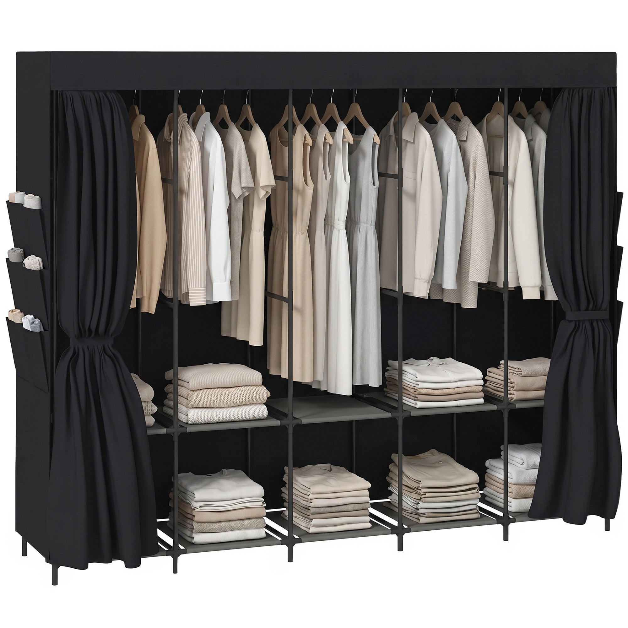 Stofgarderobe, Støvtæt, Bærbar, 5 Bøjlestænger, 212 X 45 X 167 Cm, Sort Black Friday Arkswift Tilbud