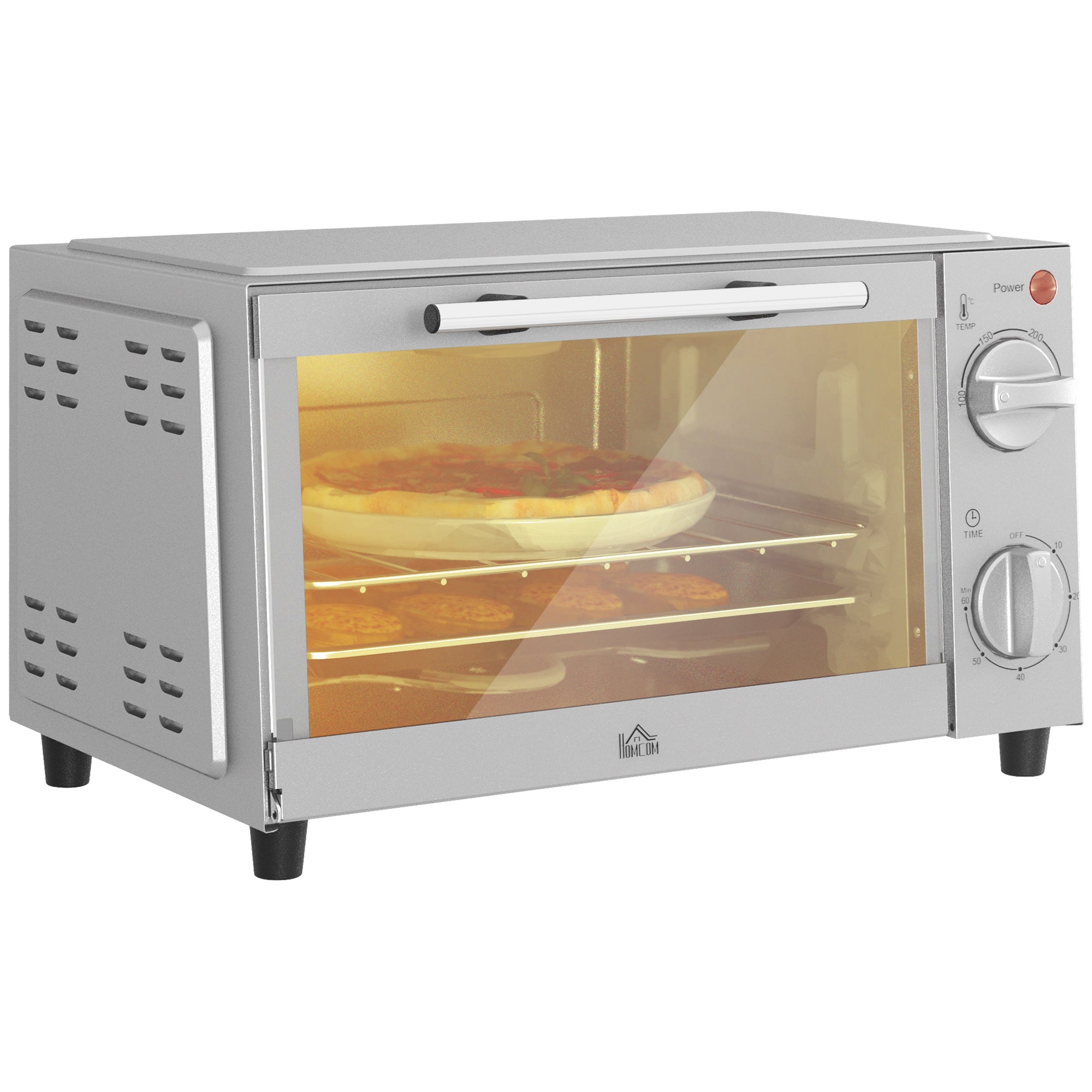 Miniovn, 9 L Miniovn Med Bageplade, Grillrist, Med Justerbar Temperatur Og Tilberedningstid, Rustfrit Stål, Sølv Black Friday Arkswift Tilbud