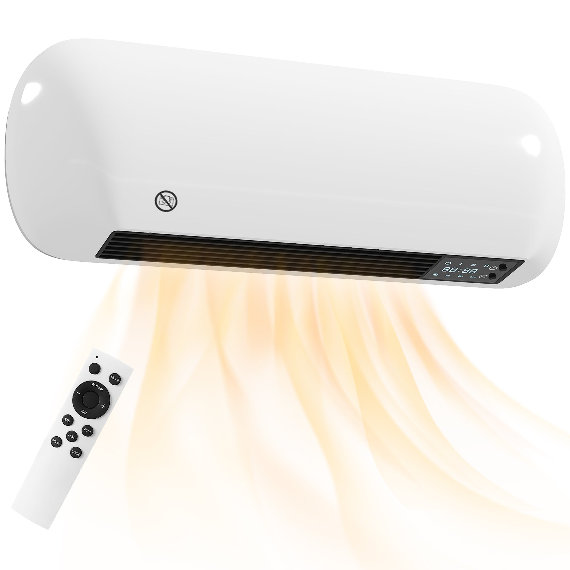 Vægmonteret Varmeblæser 2000w Keramisk Vægvarmer Med Blæser, 2 Effektniveauer, Led Display, Termostat, Hvid Black Friday Arkswift Tilbud
