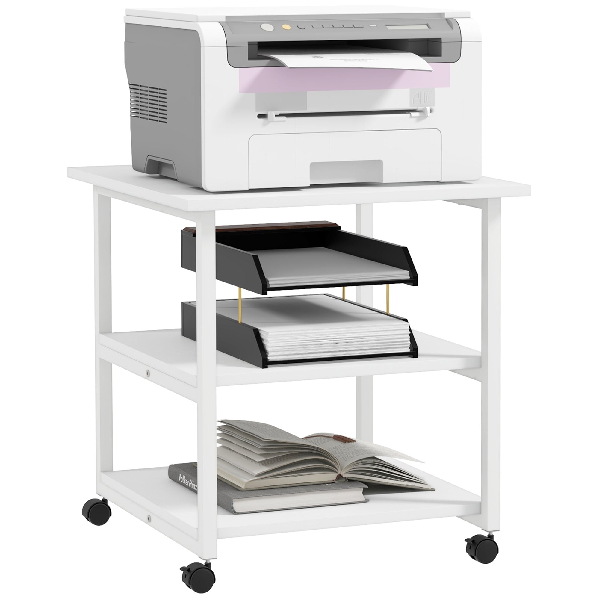 Printerbord Med Hjul, 3 Lags Printerstativ, Printerholder I Stål, 50 X 50 X 52,5 Cm Black Friday Arkswift Tilbud